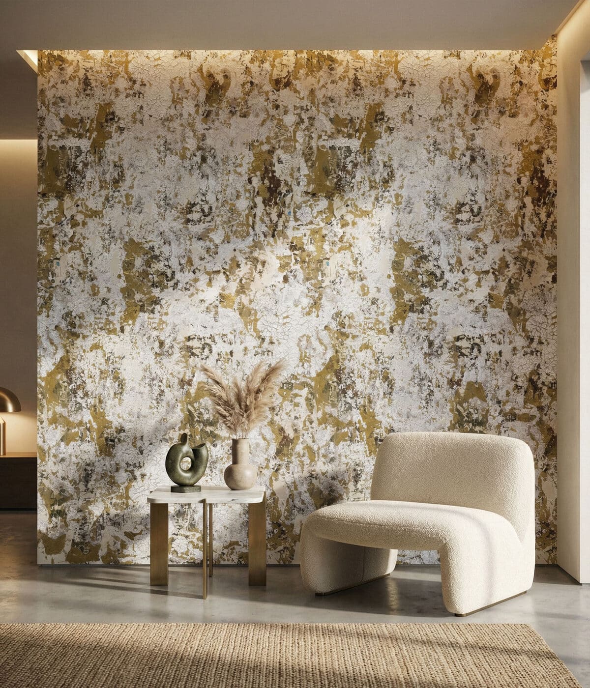 Luxury designer wallcovering installed in a refined sitting room