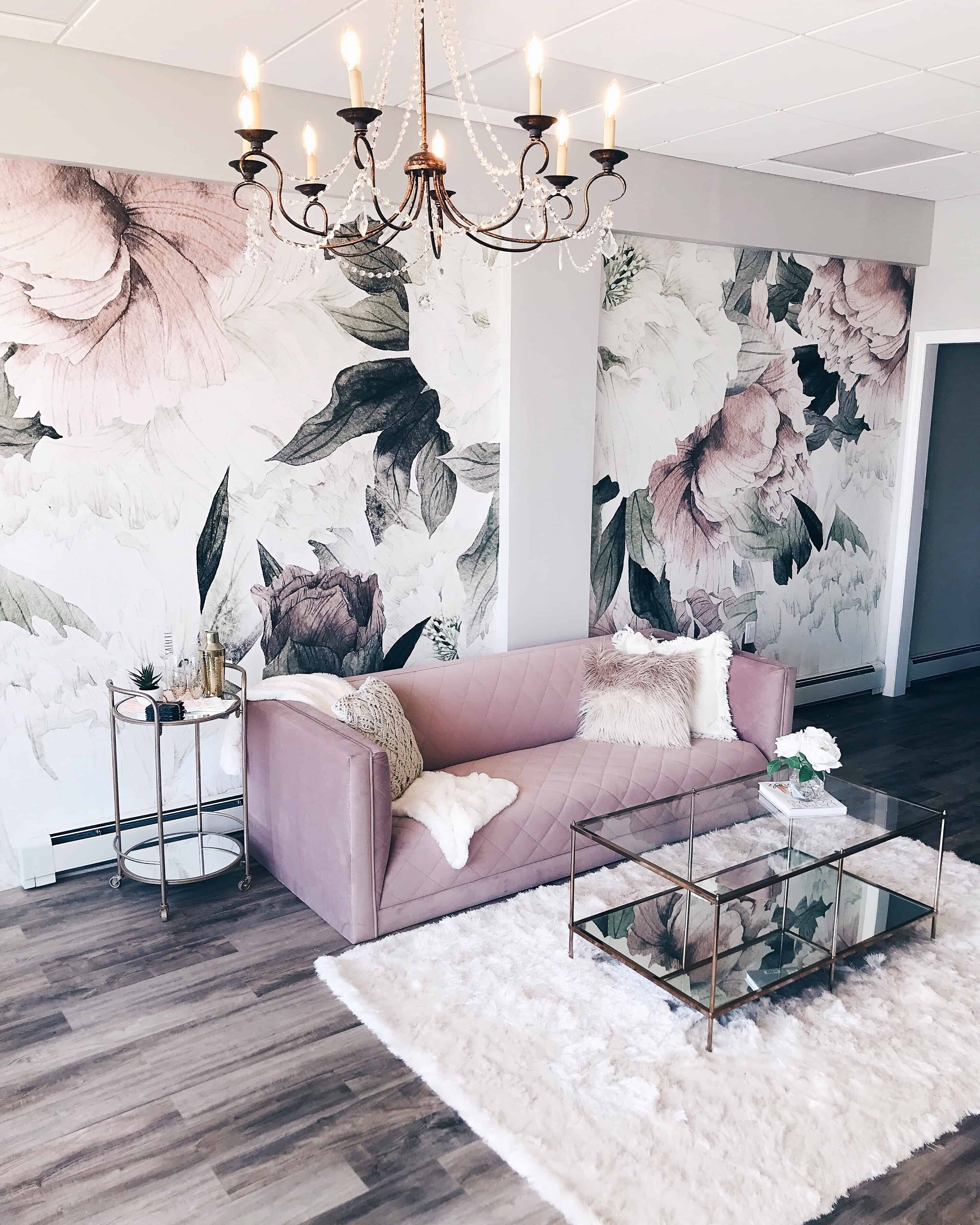 Elegant bedroom with a statement wallpapered wall